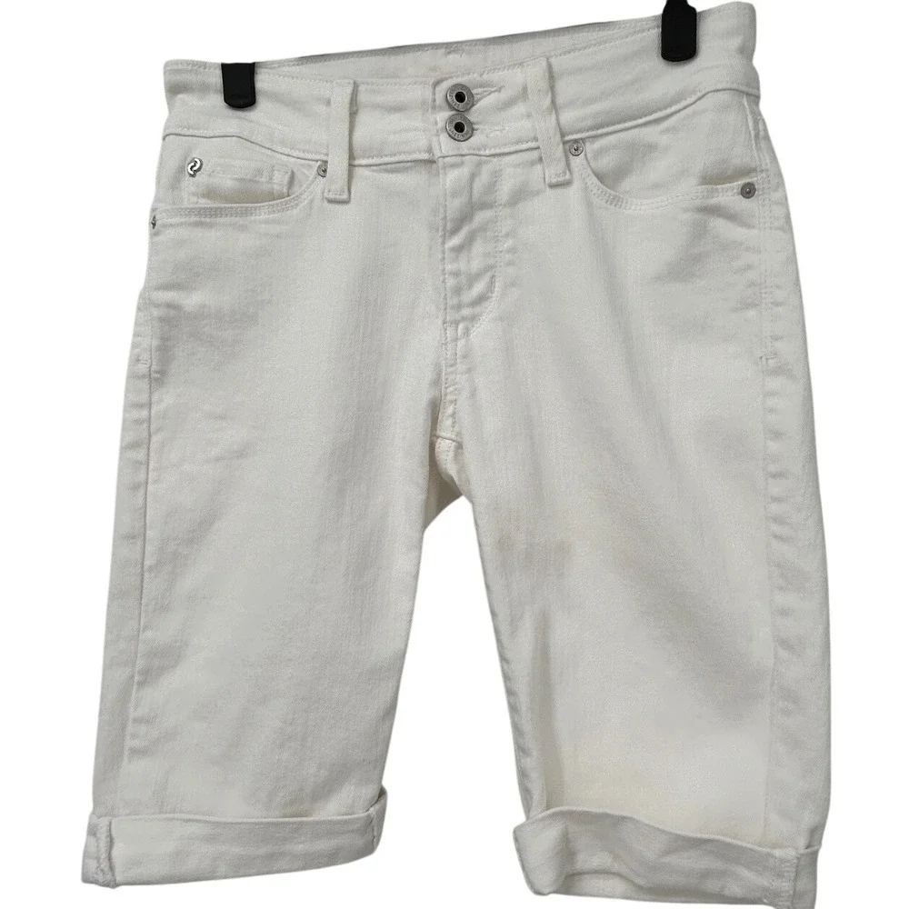 Denizen Levi's Women White Bermuda Denim Shorts Size 2 W26 Cuffed Mid Rise